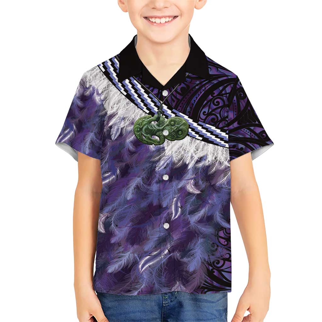Purple Traditional Cloak Aotearoa Family Matching Short Sleeve Bodycon Dress and Hawaiian Shirt Maori Paua Shell Korowai Pattern LT14 Son's Shirt Purple - Polynesian Pride