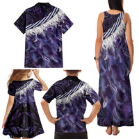 Purple Traditional Cloak Aotearoa Family Matching Tank Maxi Dress and Hawaiian Shirt Maori Paua Shell Korowai Pattern