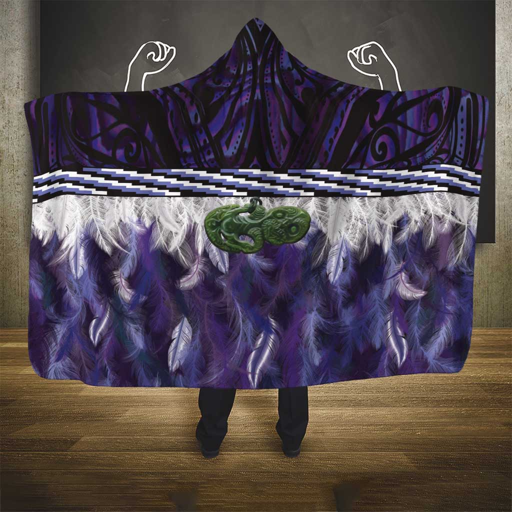 Purple Traditional Cloak Aotearoa Hooded Blanket Maori Paua Shell Korowai Pattern