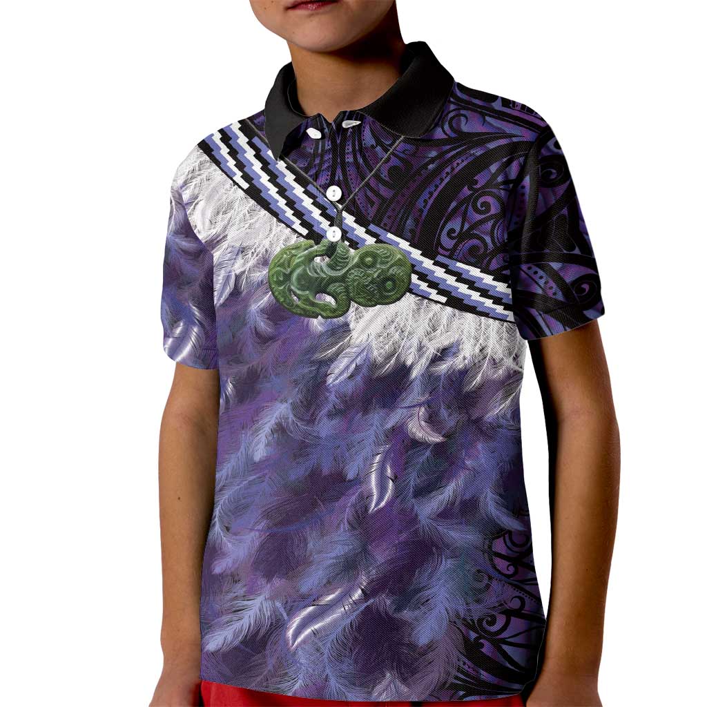 Purple Traditional Cloak Aotearoa Kid Polo Shirt Maori Paua Shell Korowai Pattern