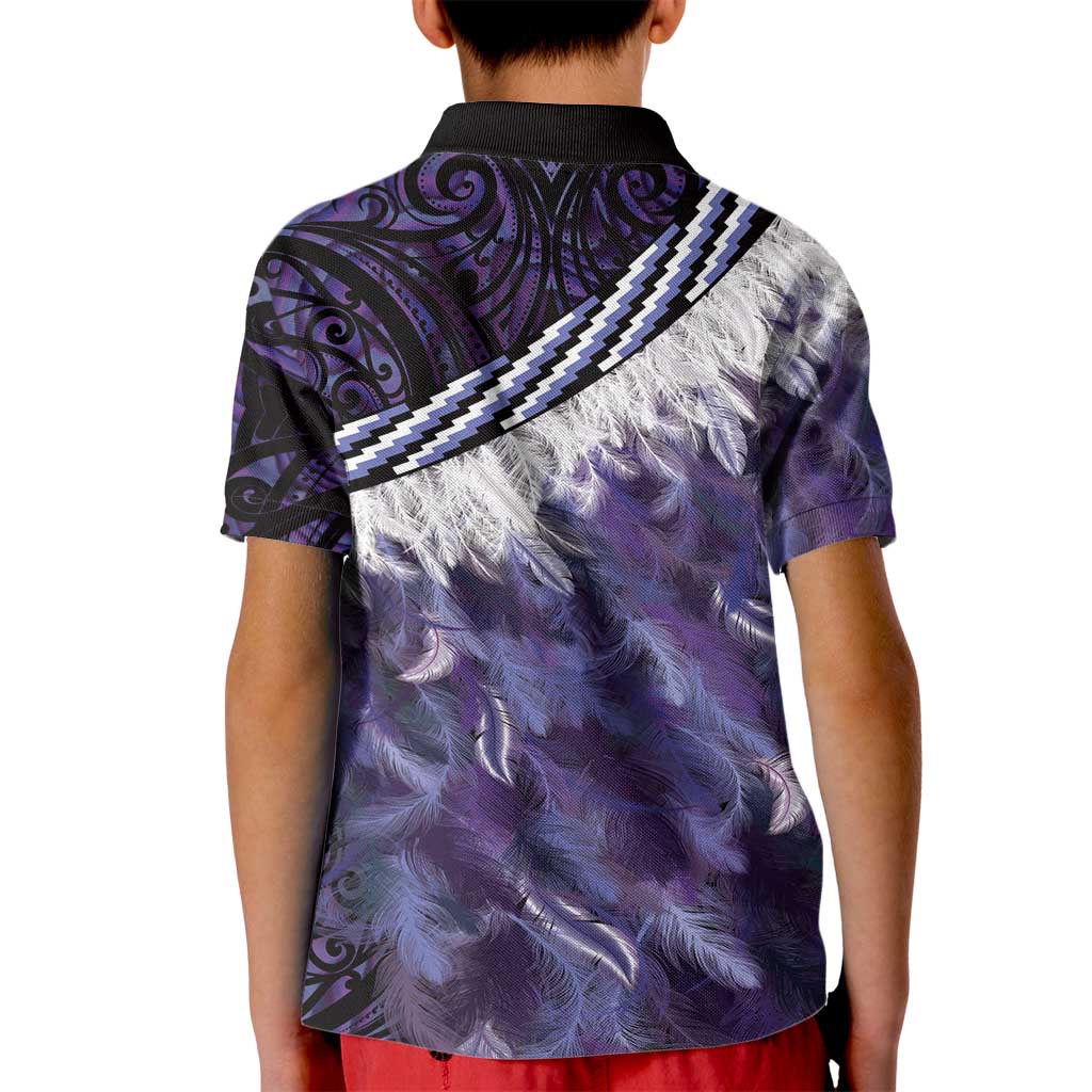 Purple Traditional Cloak Aotearoa Kid Polo Shirt Maori Paua Shell Korowai Pattern