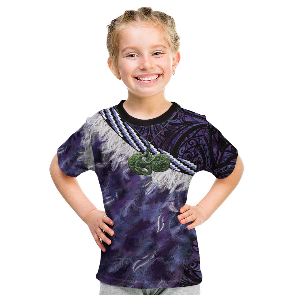 Purple Traditional Cloak Aotearoa Kid T Shirt Maori Paua Shell Korowai Pattern