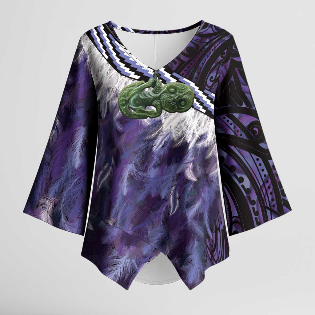 Purple Traditional Cloak Aotearoa Kimono Sleeve Blouse Maori Paua Shell Korowai Pattern - Polynesian Pride