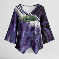 Purple Traditional Cloak Aotearoa Kimono Sleeve Blouse Maori Paua Shell Korowai Pattern - Polynesian Pride