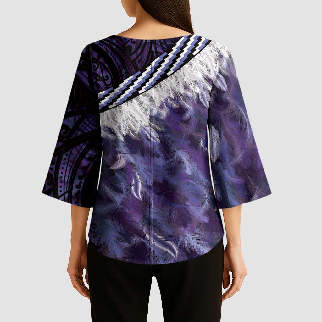 Purple Traditional Cloak Aotearoa Kimono Sleeve Blouse Maori Paua Shell Korowai Pattern - Polynesian Pride
