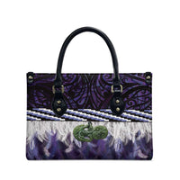 Purple Traditional Cloak Aotearoa Leather Bag Maori Paua Shell Korowai Pattern - Polynesian Pride