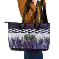 Purple Traditional Cloak Aotearoa Leather Tote Bag Maori Paua Shell Korowai Pattern