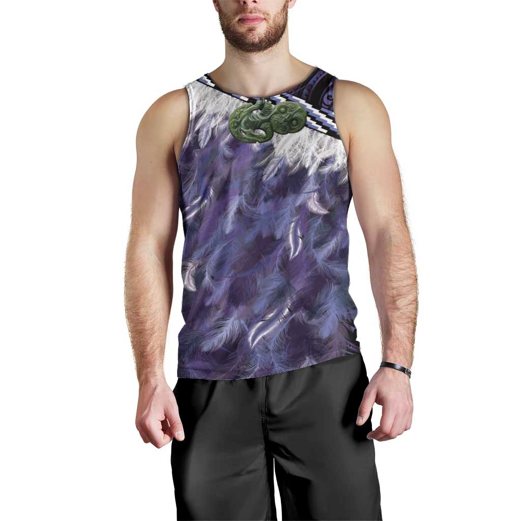 Purple Traditional Cloak Aotearoa Men Tank Top Maori Paua Shell Korowai Pattern