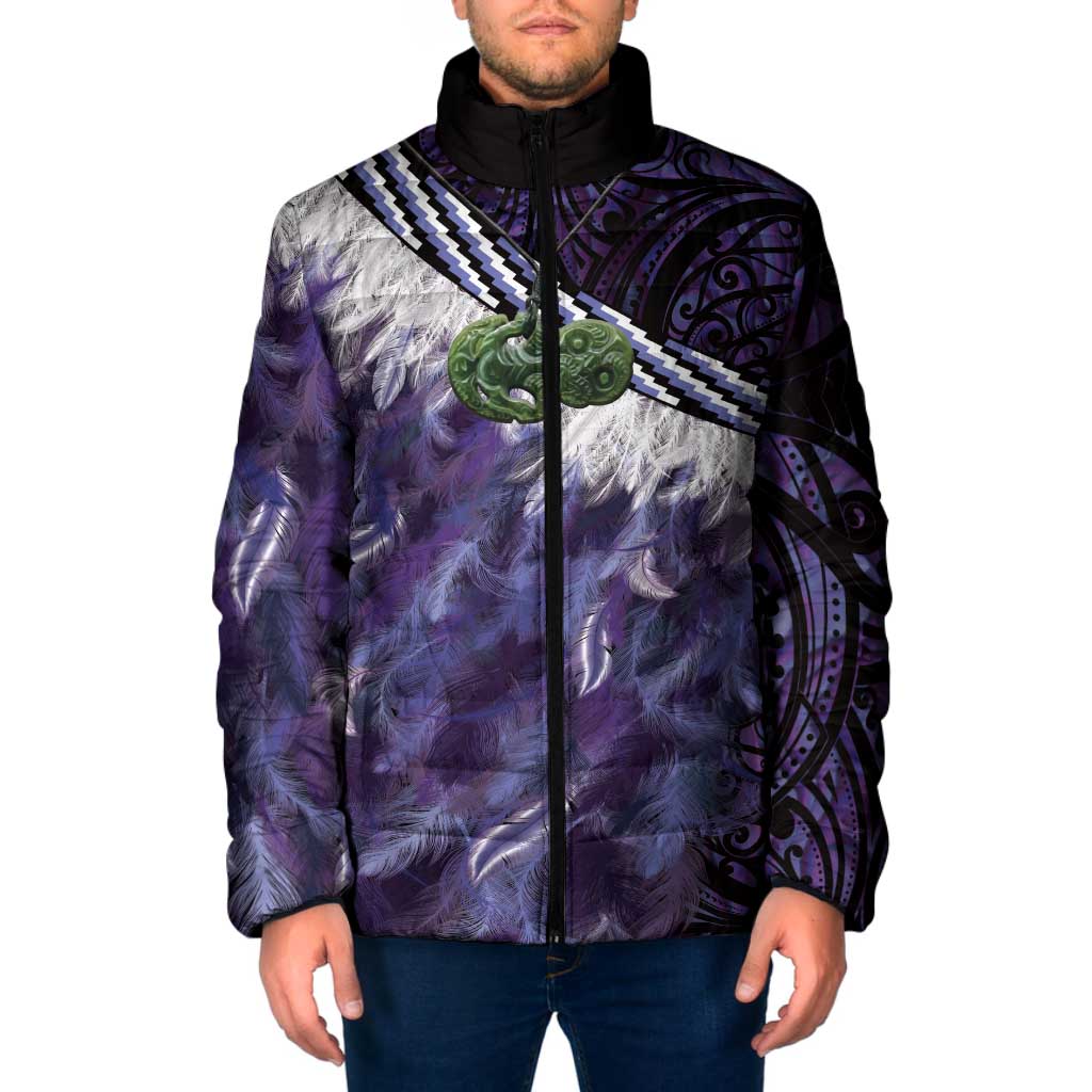 Purple Traditional Cloak Aotearoa Padded Jacket Maori Paua Shell Korowai Pattern LT14 Men Purple - Polynesian Pride