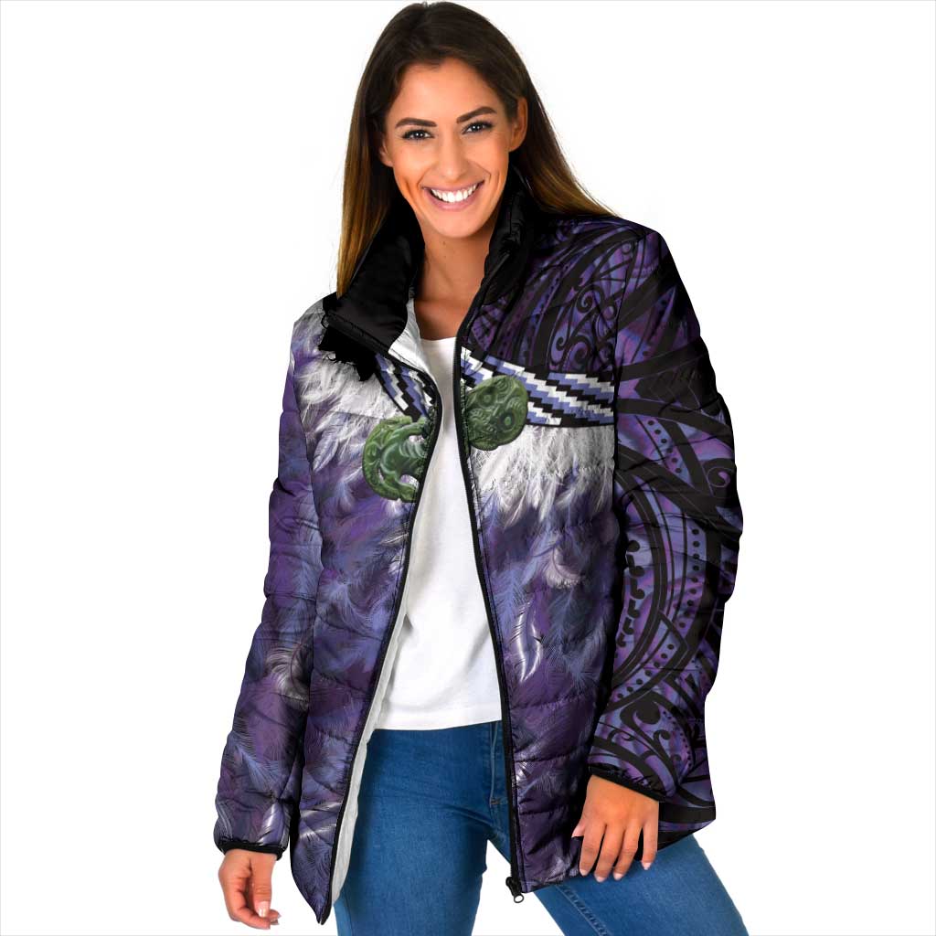 Purple Traditional Cloak Aotearoa Padded Jacket Maori Paua Shell Korowai Pattern LT14 Women Purple - Polynesian Pride