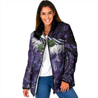 Purple Traditional Cloak Aotearoa Padded Jacket Maori Paua Shell Korowai Pattern LT14 Women Purple - Polynesian Pride