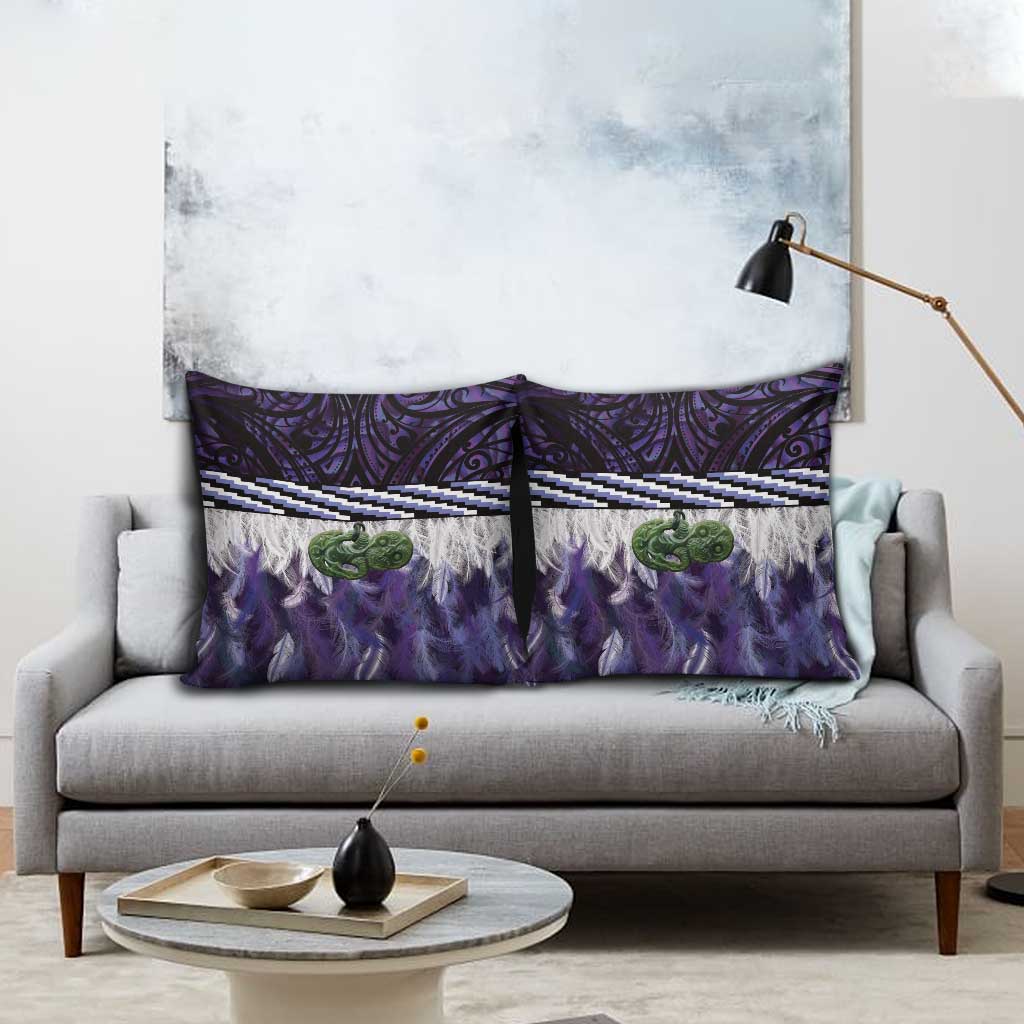 Purple Traditional Cloak Aotearoa Pillow Cover Maori Paua Shell Korowai Pattern - Polynesian Pride