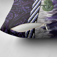 Purple Traditional Cloak Aotearoa Pillow Cover Maori Paua Shell Korowai Pattern - Polynesian Pride
