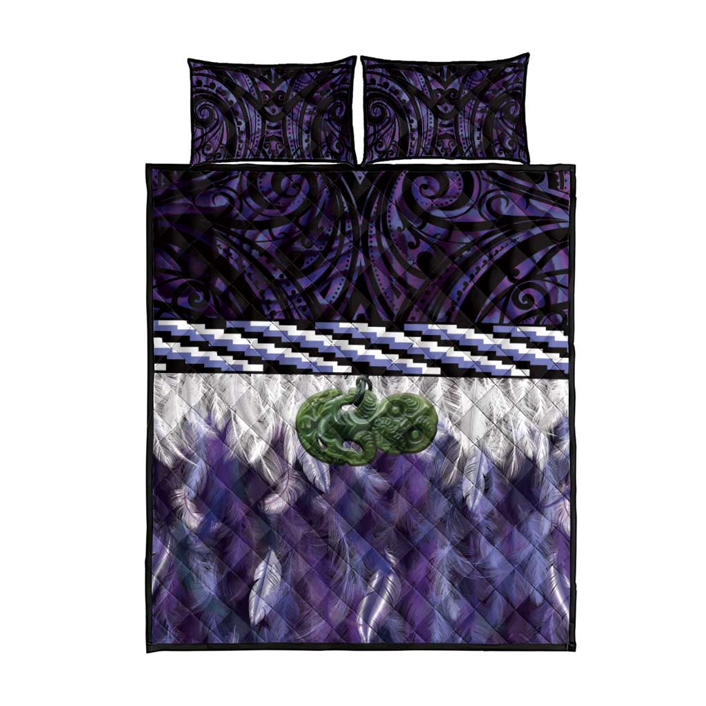 Purple Traditional Cloak Aotearoa Quilt Bed Set Maori Paua Shell Korowai Pattern