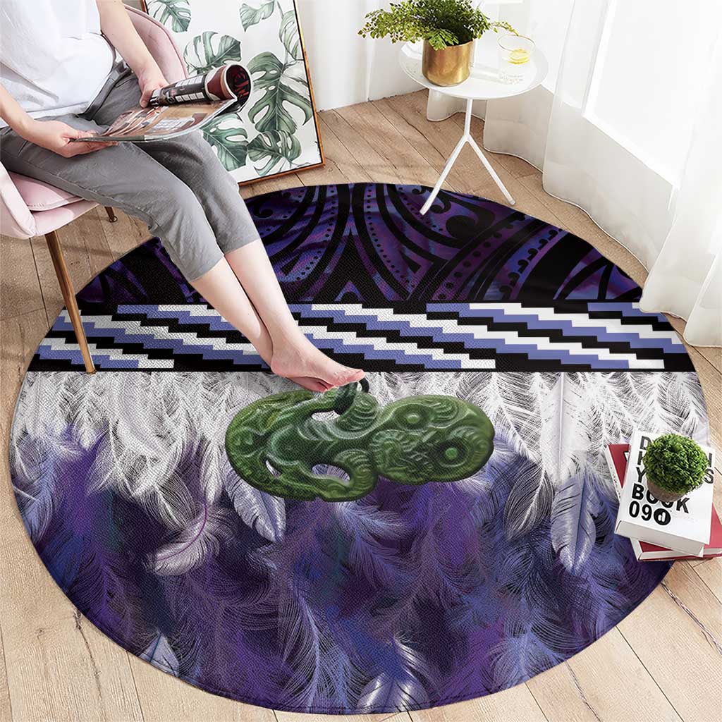 Purple Traditional Cloak Aotearoa Round Carpet Maori Paua Shell Korowai Pattern