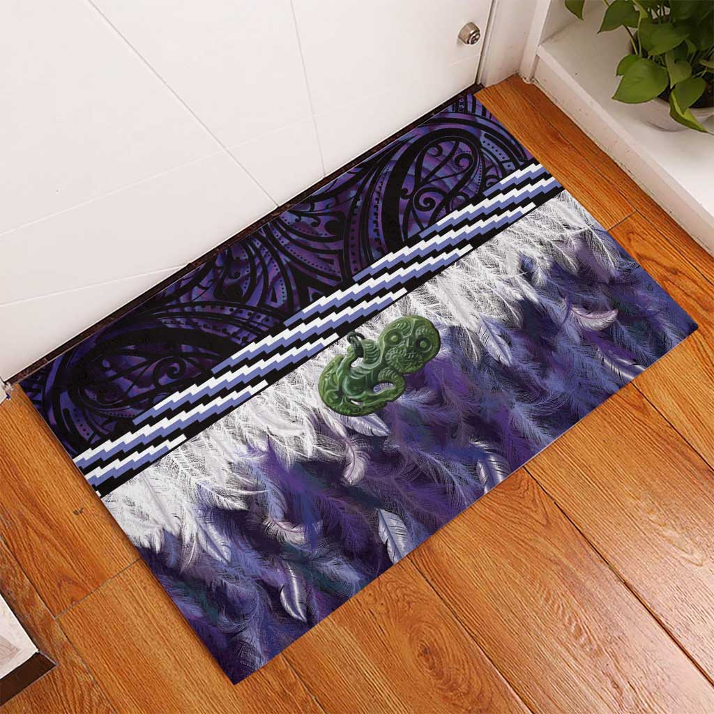 Purple Traditional Cloak Aotearoa Rubber Doormat Maori Paua Shell Korowai Pattern LT14 - Polynesian Pride