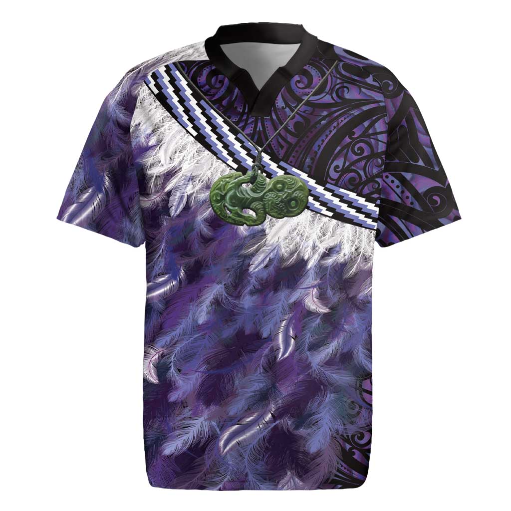 Purple Traditional Cloak Aotearoa Rugby Jersey Maori Paua Shell Korowai Pattern