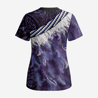 Purple Traditional Cloak Aotearoa Scrub Top Maori Paua Shell Korowai Pattern - Polynesian Pride