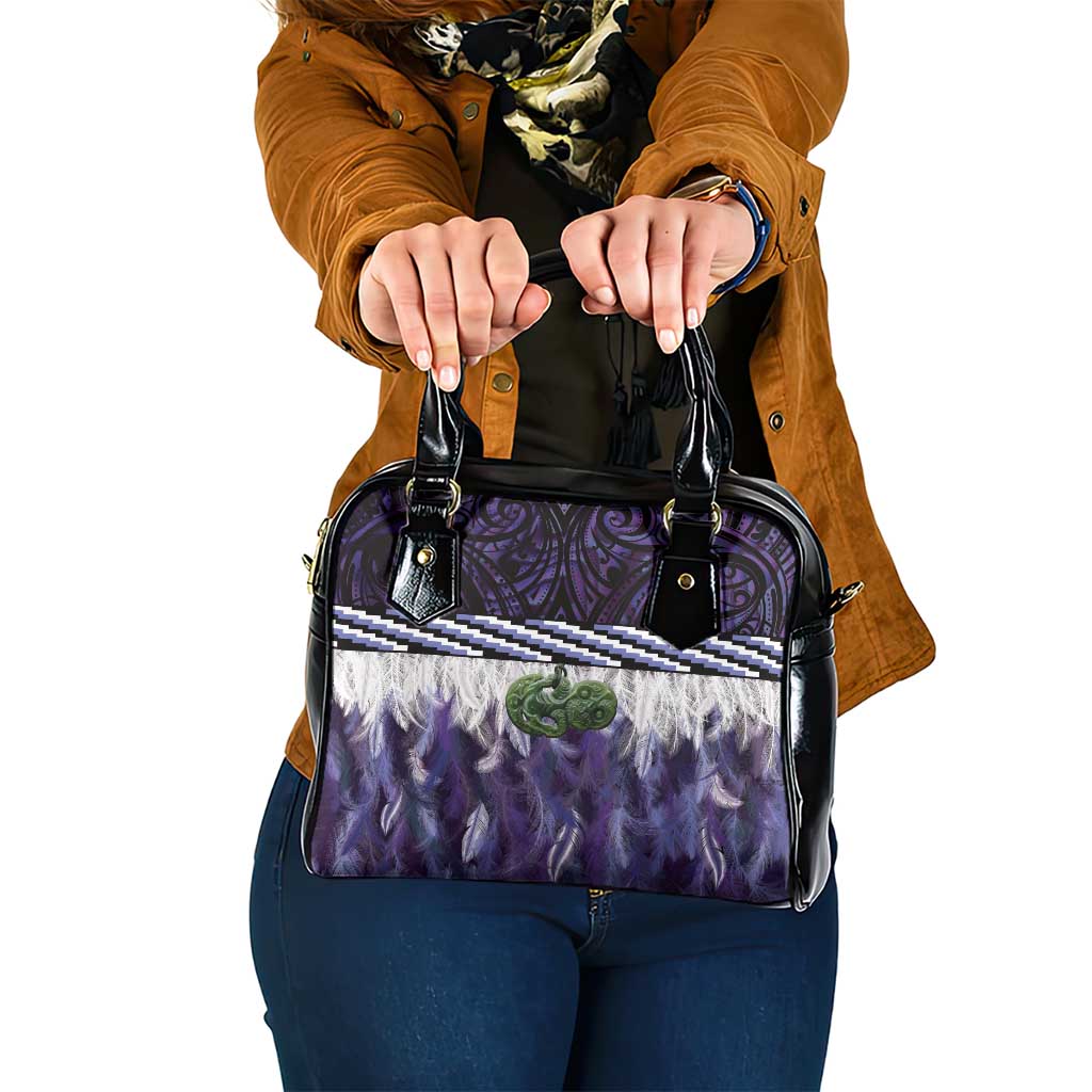 Purple Traditional Cloak Aotearoa Shoulder Handbag Maori Paua Shell Korowai Pattern LT14 One Size Purple - Polynesian Pride