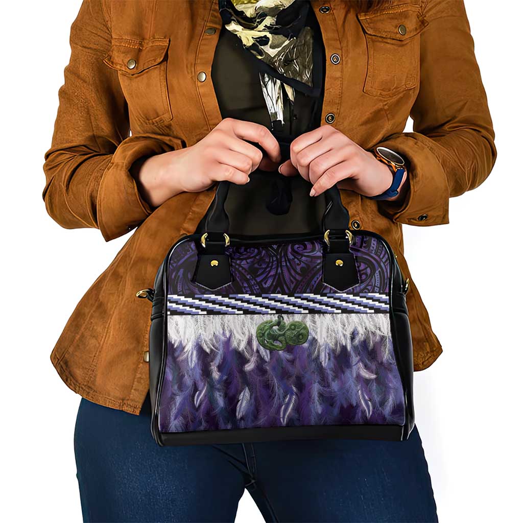 Purple Traditional Cloak Aotearoa Shoulder Handbag Maori Paua Shell Korowai Pattern LT14 - Polynesian Pride