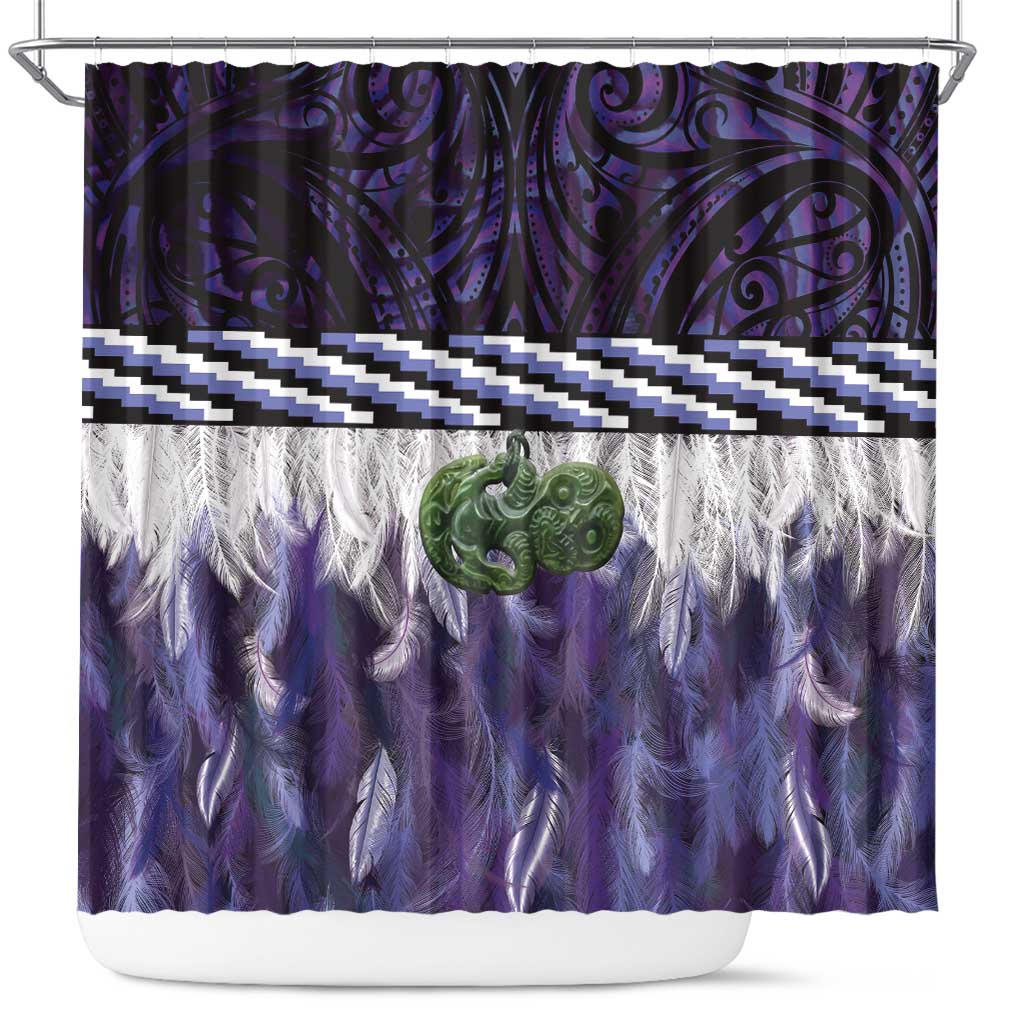 Purple Traditional Cloak Aotearoa Shower Curtain Maori Paua Shell Korowai Pattern LT14 Purple - Polynesian Pride