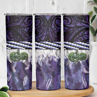 Purple Traditional Cloak Aotearoa Skinny Tumbler Maori Paua Shell Korowai Pattern