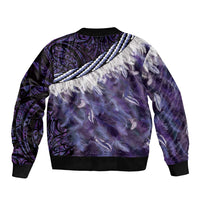 Purple Traditional Cloak Aotearoa Sleeve Zip Bomber Jacket Maori Paua Shell Korowai Pattern LT14 - Polynesian Pride