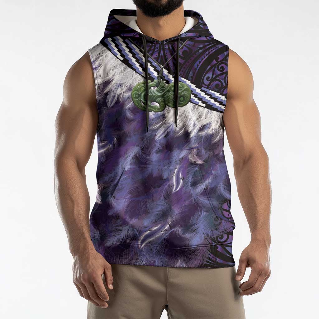 Purple Traditional Cloak Aotearoa Sleeveless Hoodie Maori Paua Shell Korowai Pattern LT14 - Polynesian Pride