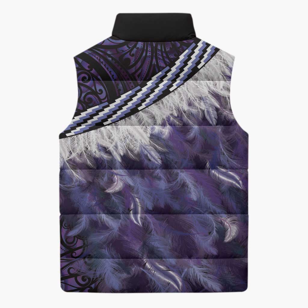 Purple Traditional Cloak Aotearoa Sleeveless Puffer Jacket Maori Paua Shell Korowai Pattern LT14 - Polynesian Pride