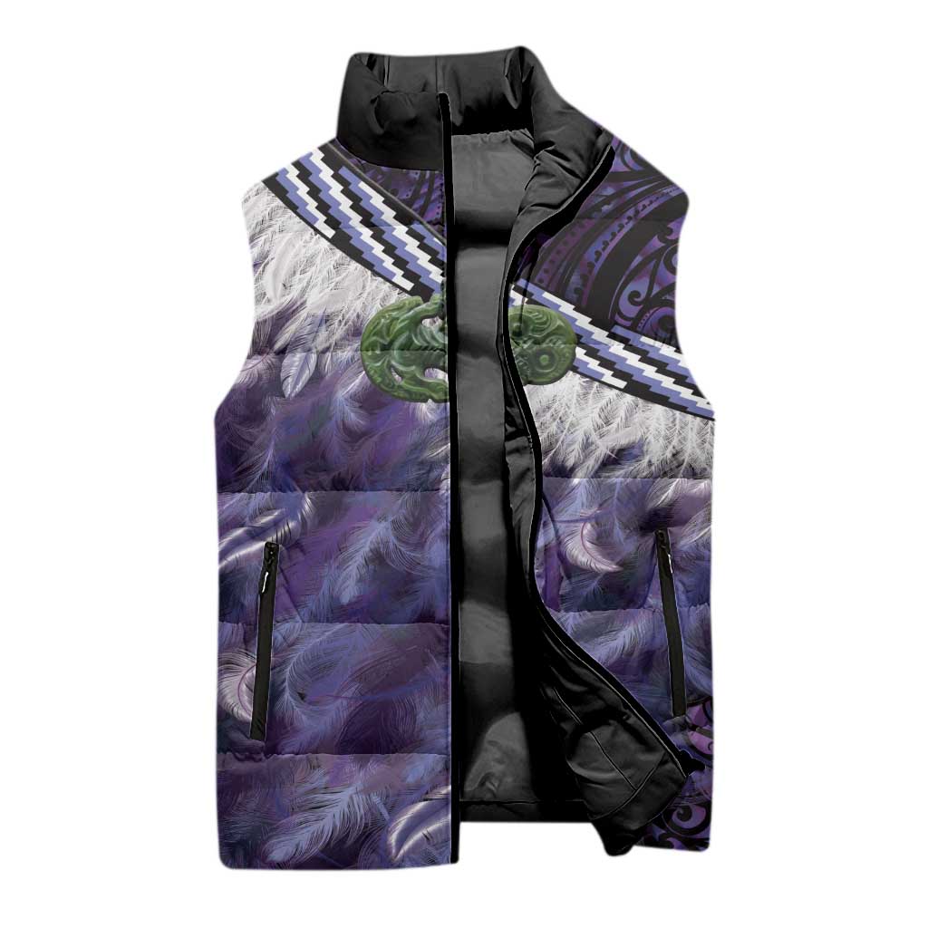 Purple Traditional Cloak Aotearoa Sleeveless Puffer Jacket Maori Paua Shell Korowai Pattern LT14 - Polynesian Pride
