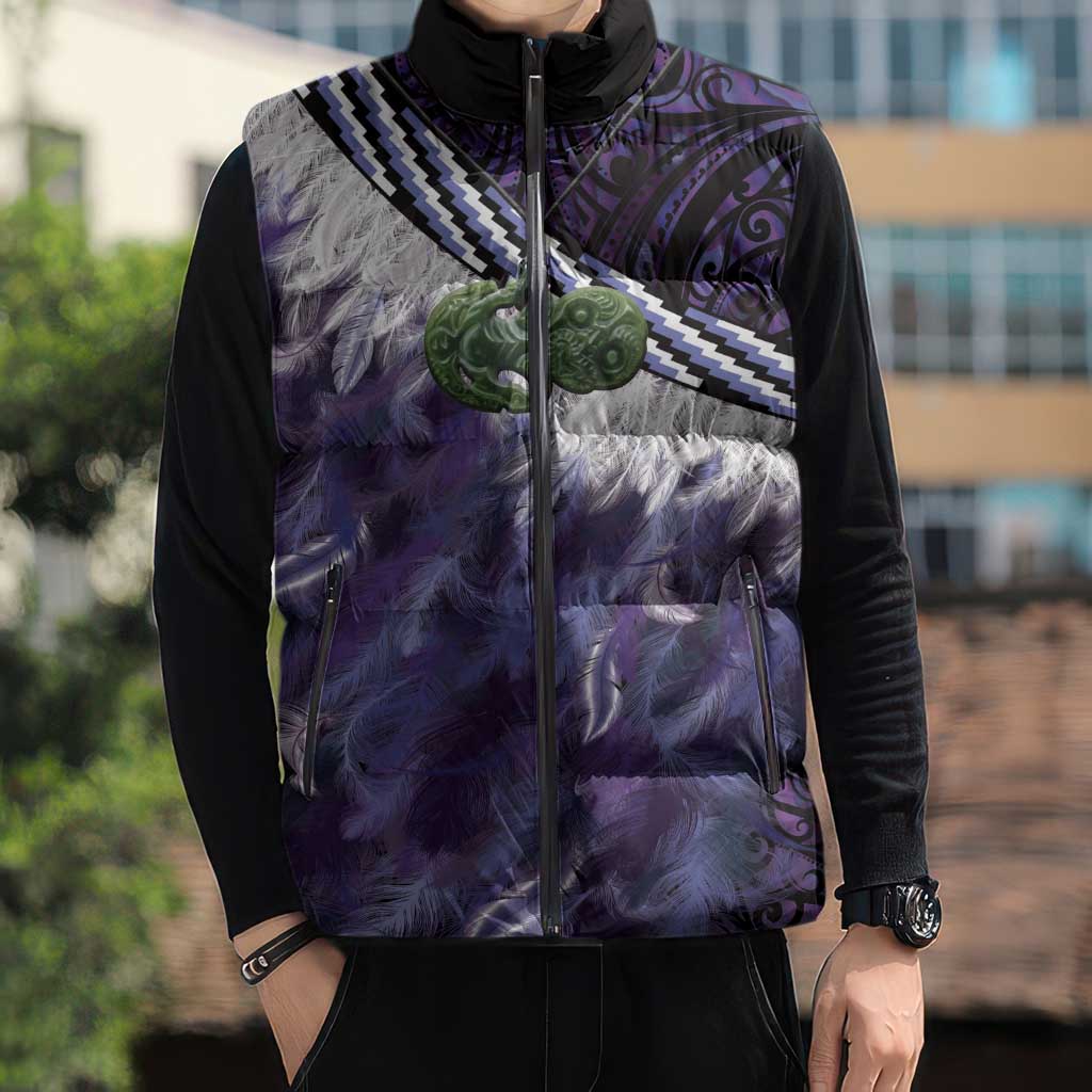 Purple Traditional Cloak Aotearoa Sleeveless Puffer Jacket Maori Paua Shell Korowai Pattern LT14 - Polynesian Pride