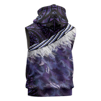 Purple Traditional Cloak Aotearoa Sleeveless Zip Hoodie Maori Paua Shell Korowai Pattern - Polynesian Pride