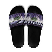 Purple Traditional Cloak Aotearoa Slide Sandals Maori Paua Shell Korowai Pattern - Polynesian Pride