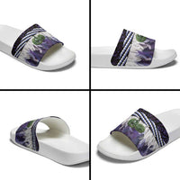 Purple Traditional Cloak Aotearoa Slide Sandals Maori Paua Shell Korowai Pattern - Polynesian Pride