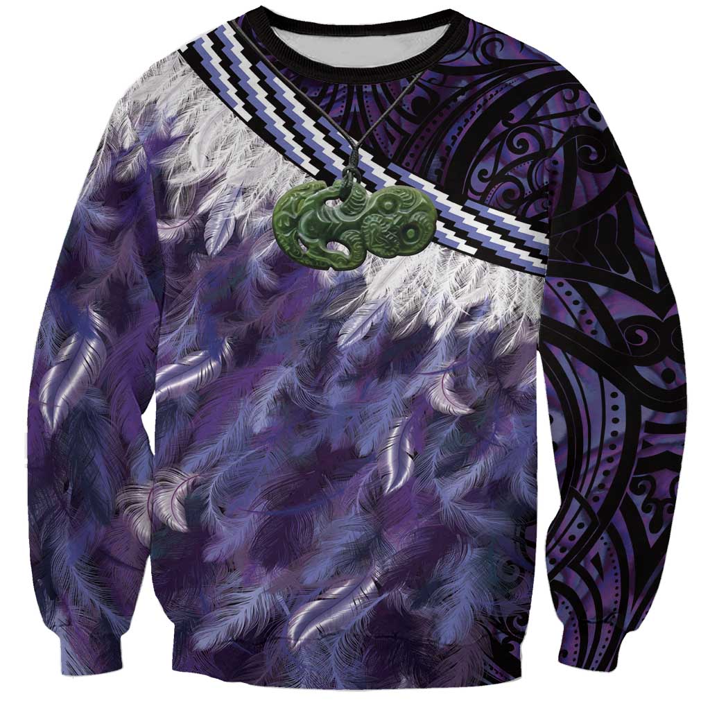 Purple Traditional Cloak Aotearoa Sweatshirt Maori Paua Shell Korowai Pattern