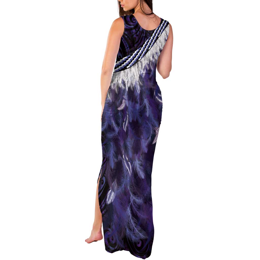 Purple Traditional Cloak Aotearoa Tank Maxi Dress Maori Paua Shell Korowai Pattern