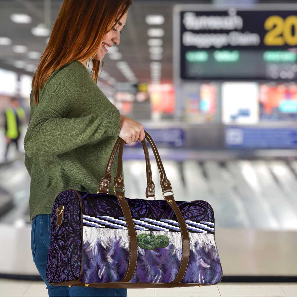 Purple Traditional Cloak Aotearoa Travel Bag Maori Paua Shell Korowai Pattern - Polynesian Pride