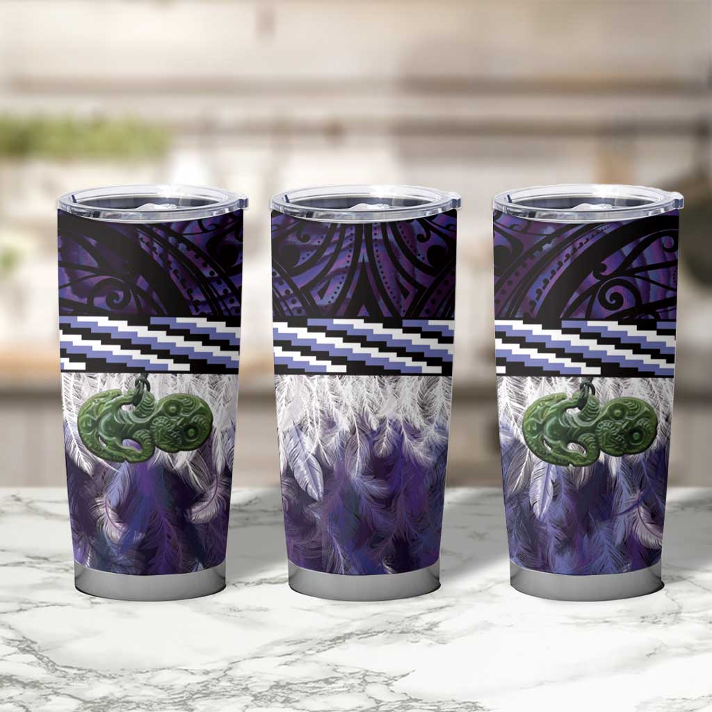 Purple Traditional Cloak Aotearoa Tumbler Cup Maori Paua Shell Korowai Pattern LT14 - Polynesian Pride