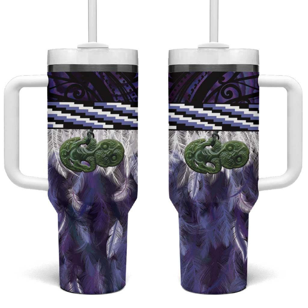 Purple Traditional Cloak Aotearoa Tumbler With Handle Maori Paua Shell Korowai Pattern