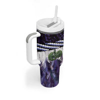 Purple Traditional Cloak Aotearoa Tumbler With Handle Maori Paua Shell Korowai Pattern