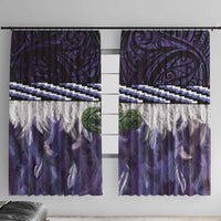 Purple Traditional Cloak Aotearoa Window Curtain Maori Paua Shell Korowai Pattern