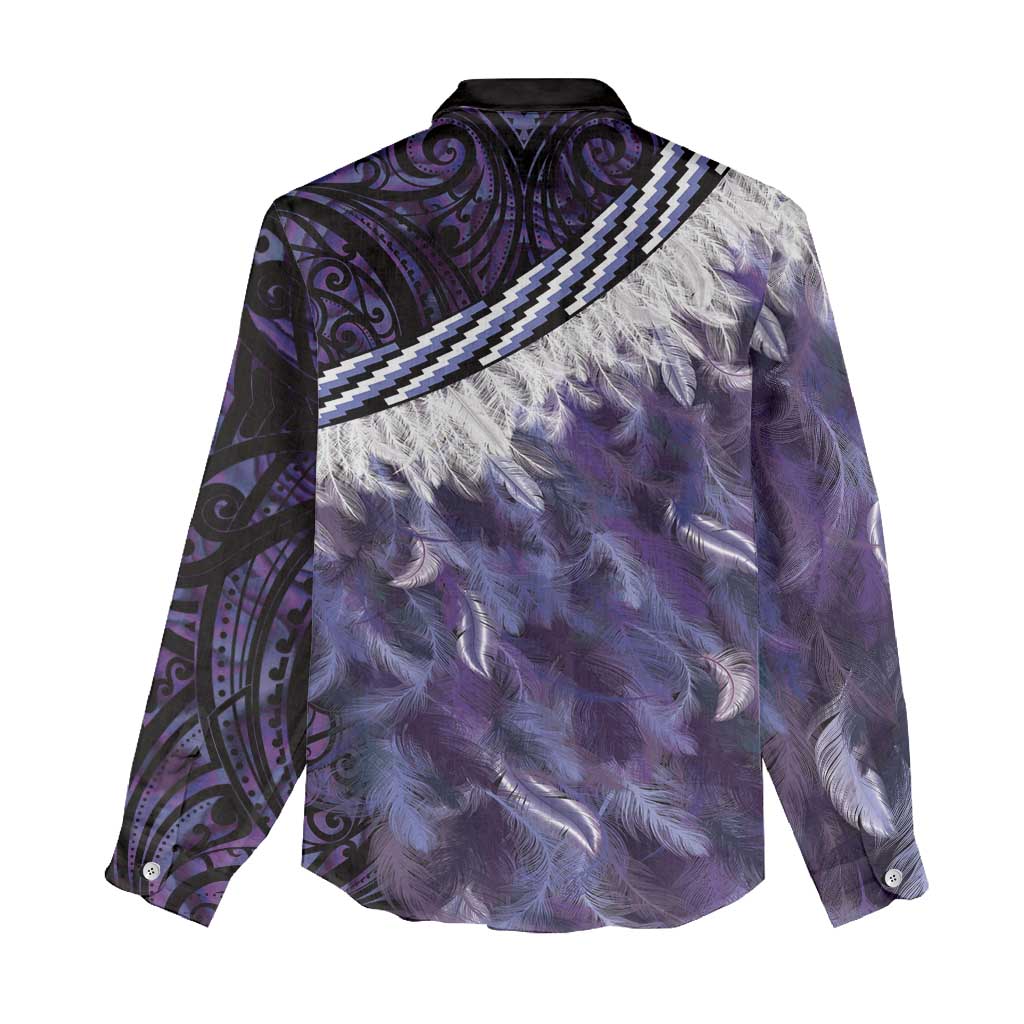 Purple Traditional Cloak Aotearoa Women Casual Shirt Maori Paua Shell Korowai Pattern