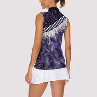 Purple Traditional Cloak Aotearoa Women Sleeveless Polo Shirt Maori Paua Shell Korowai Pattern