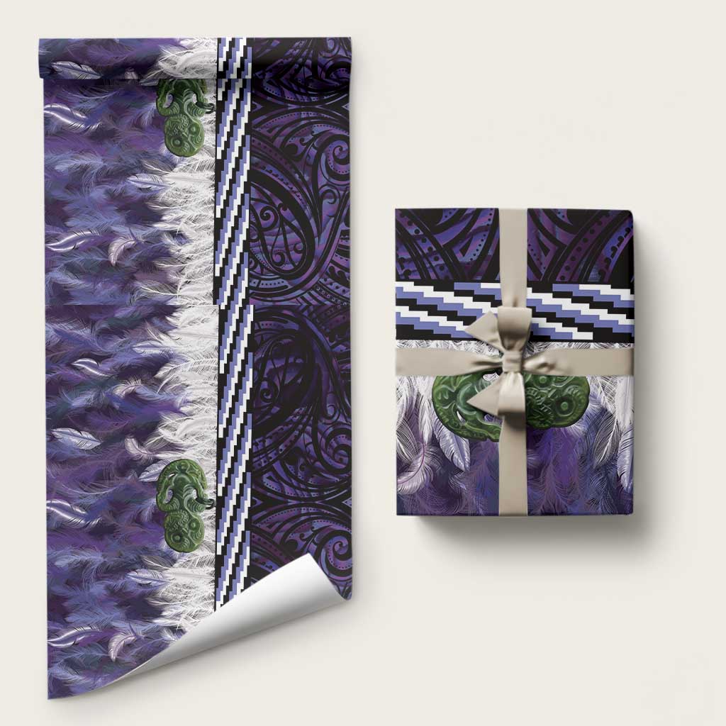 Purple Traditional Cloak Aotearoa Wrapping Paper Maori Paua Shell Korowai Pattern LT14 58" × 23" Purple - Polynesian Pride