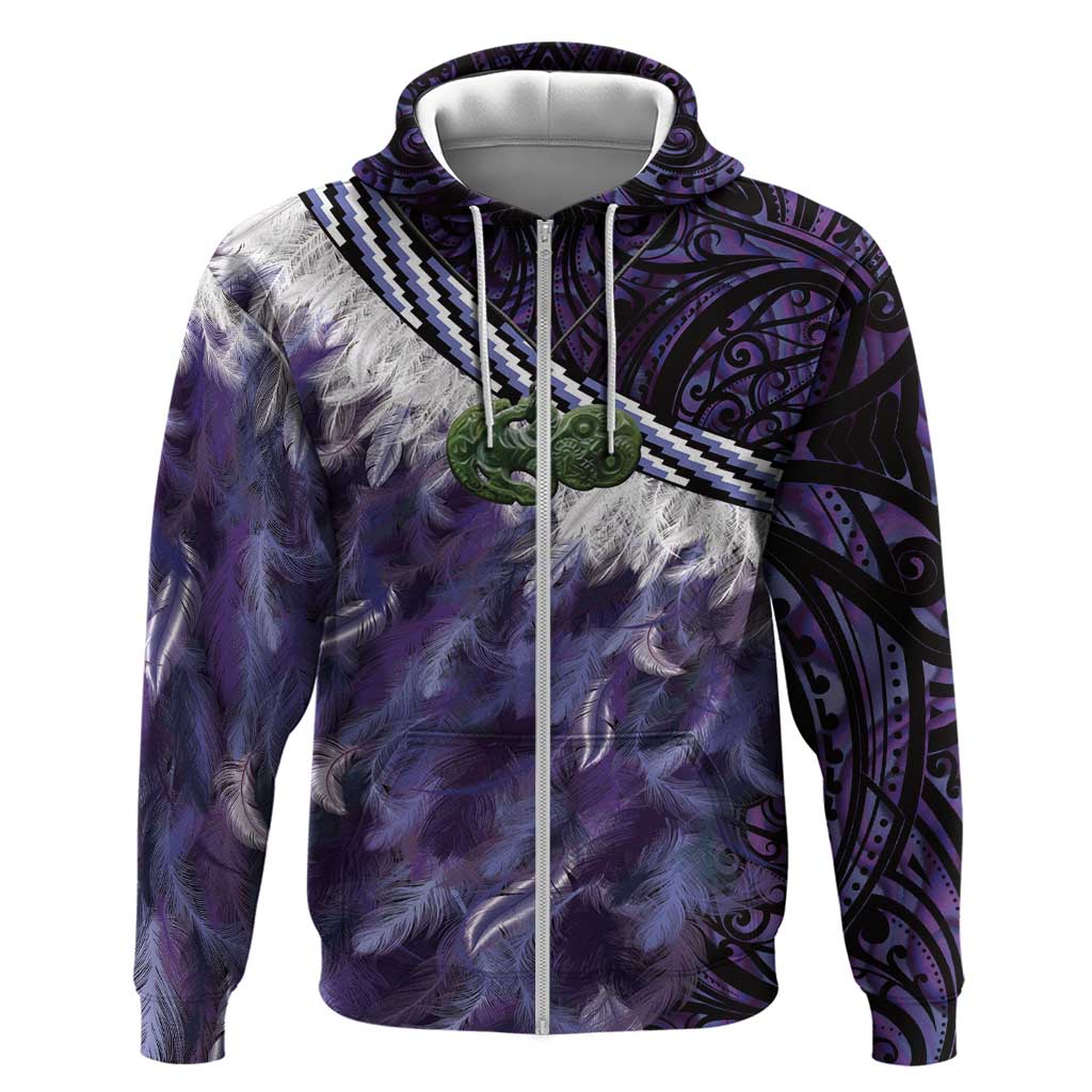 Purple Traditional Cloak Aotearoa Zip Hoodie Maori Paua Shell Korowai Pattern LT14 Zip Hoodie Purple - Polynesian Pride