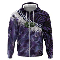 Purple Traditional Cloak Aotearoa Zip Hoodie Maori Paua Shell Korowai Pattern LT14 Zip Hoodie Purple - Polynesian Pride