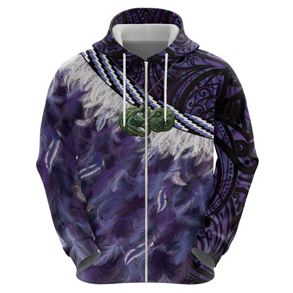 Purple Traditional Cloak Aotearoa Zip Hoodie Maori Paua Shell Korowai Pattern LT14 - Polynesian Pride