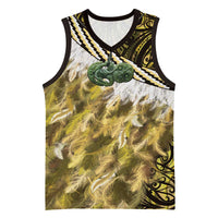 Yellow Traditional Cloak Aotearoa Basketball Jersey Maori Paua Shell Korowai Pattern LT14 Unisex Yellow - Polynesian Pride