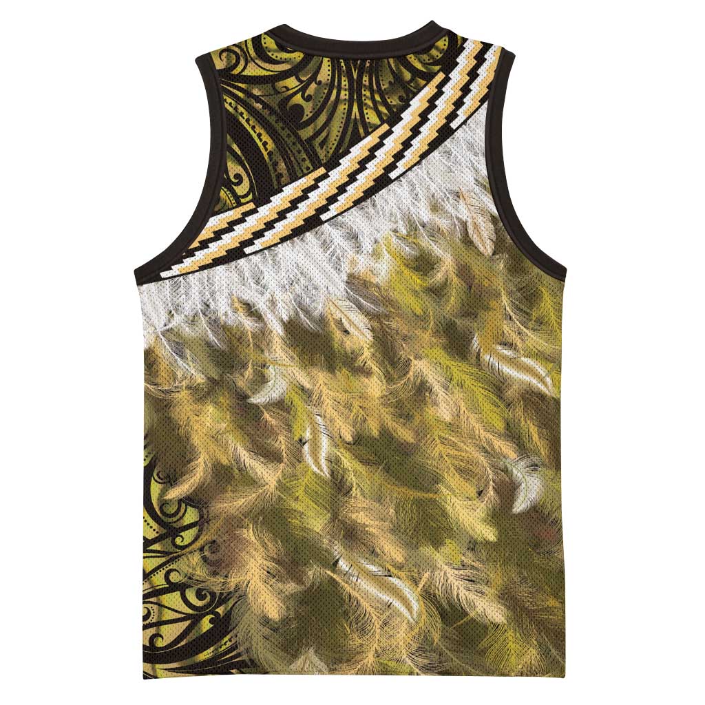 Yellow Traditional Cloak Aotearoa Basketball Jersey Maori Paua Shell Korowai Pattern LT14 - Polynesian Pride