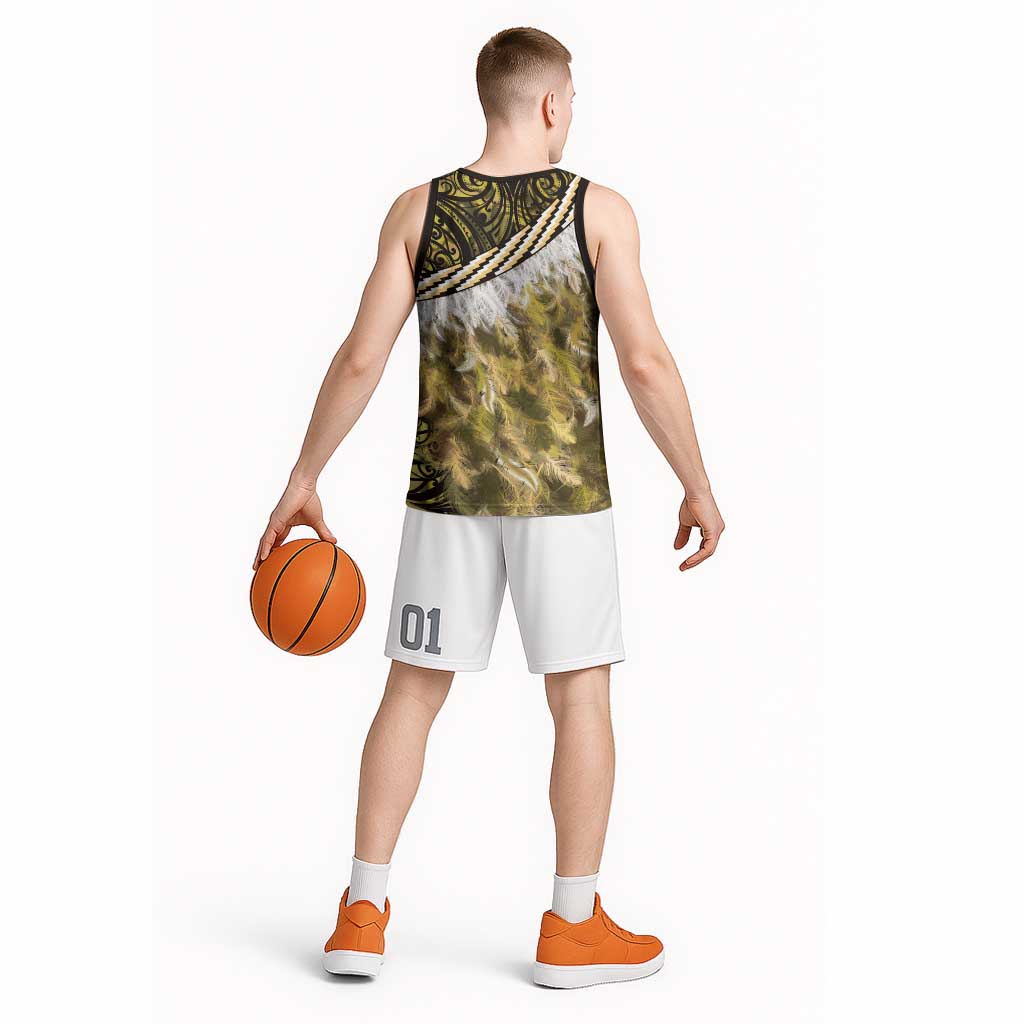 Yellow Traditional Cloak Aotearoa Basketball Jersey Maori Paua Shell Korowai Pattern LT14 - Polynesian Pride